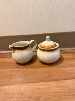 Provincial Stoneware Japan Creamer Sugar Set, Burnt Brown/Beige