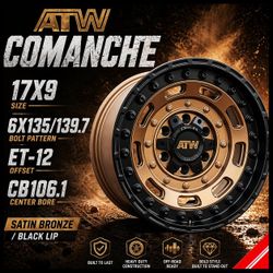 🔥 ATW COMANCHE 17x9 SATIN BRONZE / BLACK LIP 🔥
