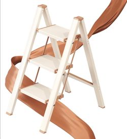 New 3 Step Ladder, Folding Step Stool with Wider Pedal, Anti-Slip Feet & Non Slip Stripes, Aluminum Sturdy Material, 300Lbs Capacity, Elegant Look of 