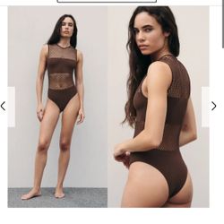 NWT ⚜️🤎⚜️ Zara Mesh Brown One Piece Bodysuit