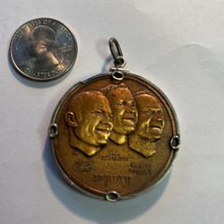 1969 Apollo 11 first men on the moon bronze medallion. 1 5/8” diameter with sterling silver bezel