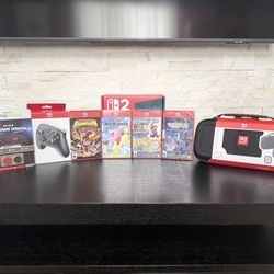 New! Nintendo Switch 2 + 4 Games + Pro Controller + Deluxe Travel Case + KontrolFreek Thumb Grips
