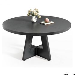 LITTLE TREE Round Dining Table for 4-6 People, 47 Inches Dining Room Table with Wooden Pedestal Base, Black Dinner Tables, Circle Kitchen Tables for D