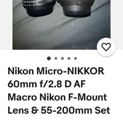 Nikon Micro-NIKKOR 60mm f/2.8 D AF Macro Nikon F-Mount Lens & 55-200mm Set