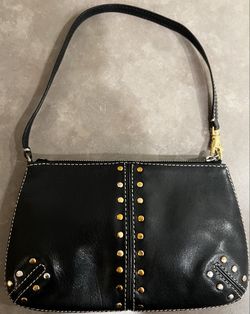 🖤Michael Kors Y2K Vintage Black Leather Shoulder Bag Gold Trim Small Purse