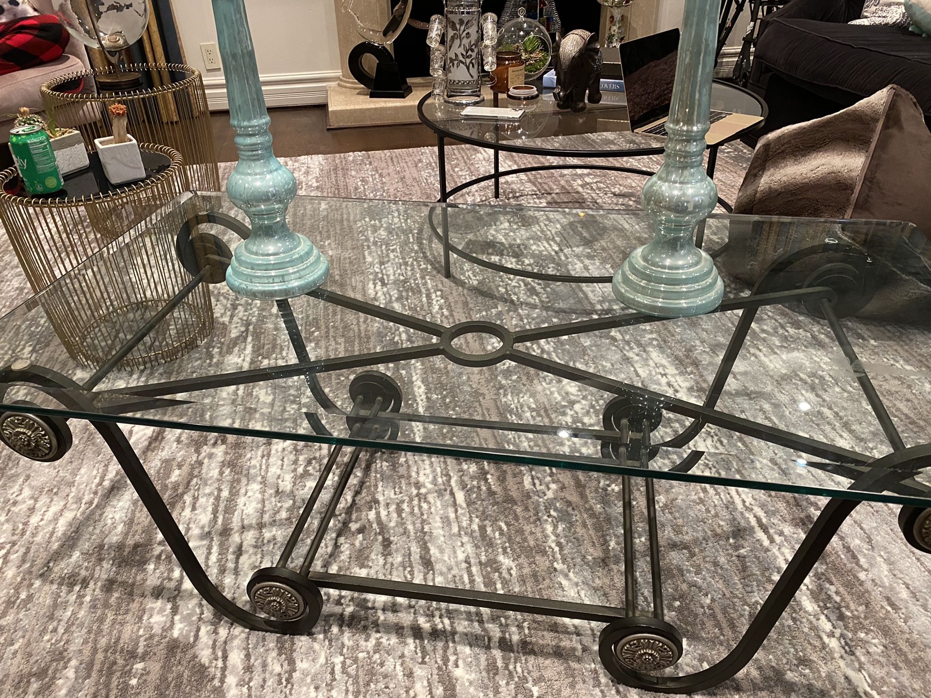 Elegant modern glass coffee table with steel frame