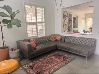 CB2 Saville Black Leather Tufted Sofa