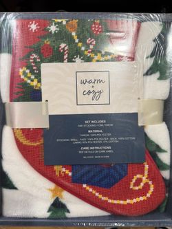 Christmas Warm And Cozy, Stocking And Throw Set