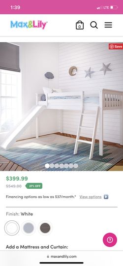 White Low Loft Bed With Slide