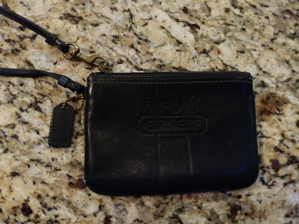 Coach black leather wristlet