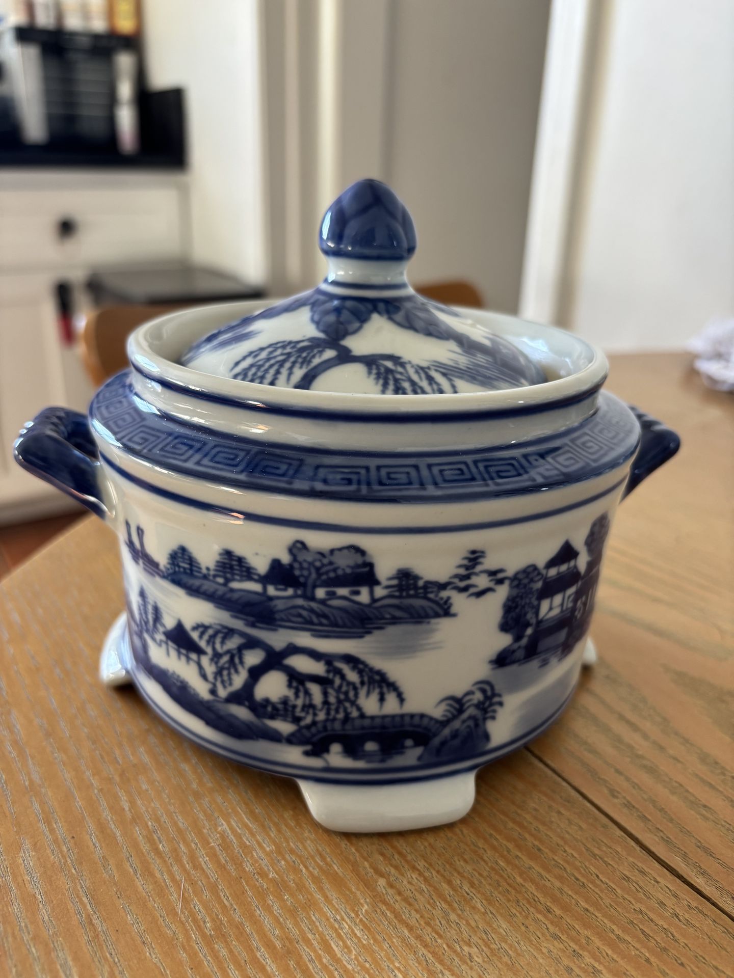 Antique blue and white porcelain container