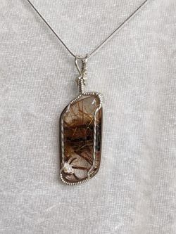 Rutilated Quartz Pendant Wire Wrap In Sterling Silver