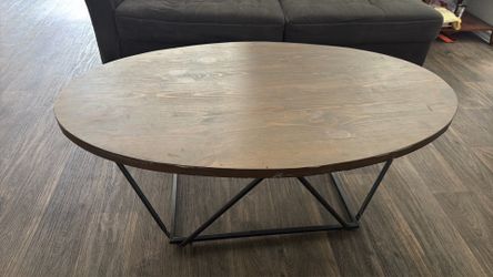 Modern Oval Coffee Table with Black Metal Legs