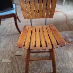 2 Curved Oak And Iron Bar Stools 