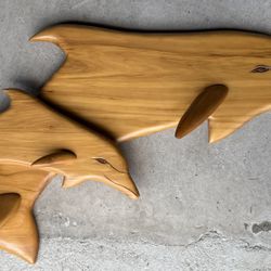Vintage 1981 Richard Vest Wood Carved Swimming Dolphins Wall Art