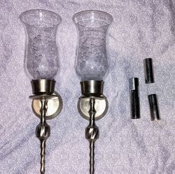 Brushed Nickel Wall Mount Candle Holders With Etched Glass