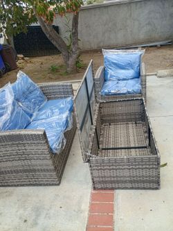 3 pcWicker Blue Patio Conversation Set