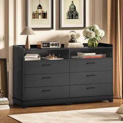 Hasuit 6 Drawers Dresser, Modern Storage Tower Dressers & Chests of Drawers and Open Cubby, Large Clothing Organizer for Bedroom