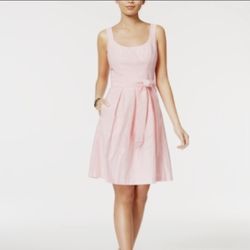 Nine West brand Woman’s Striped Fit & Flare Belted Dress, -Color: Pink, -Size: 6, -NWT 