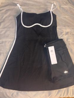 Alo Yoga Black Tennis Dress with Shorts