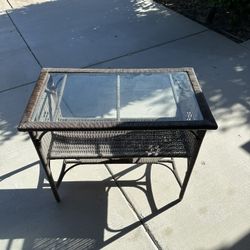 Antique Wicker Table With Glass Top