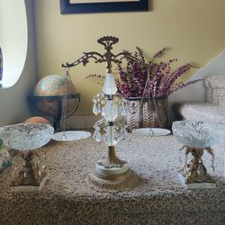 VINTAGE BRASS & CRYSTAL HOLLYWOOD REGENCY PIECES 