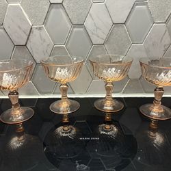 Blown pink glass champagne/ice cream glasses