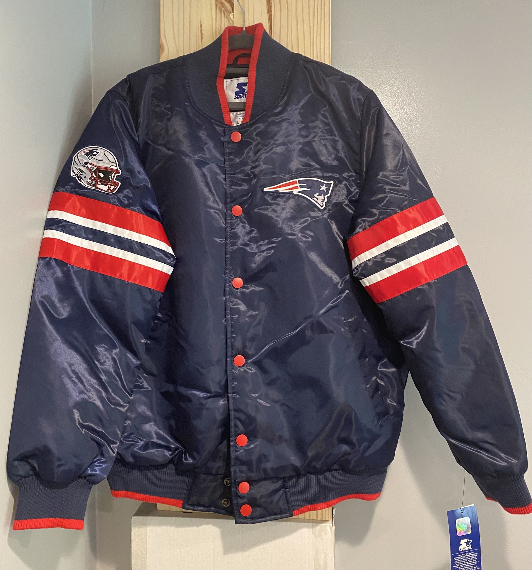 Men's New England Patriots Starter Navy Scout I Full-Snap Varsity Jacket Large