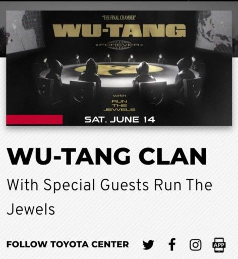 2 Tickets- Wu Tang- $100