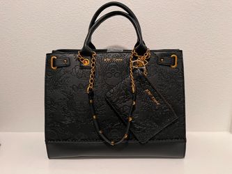 Betsey Johnson Black Embossed Skull Floral Satchel Bag w/ Pouch