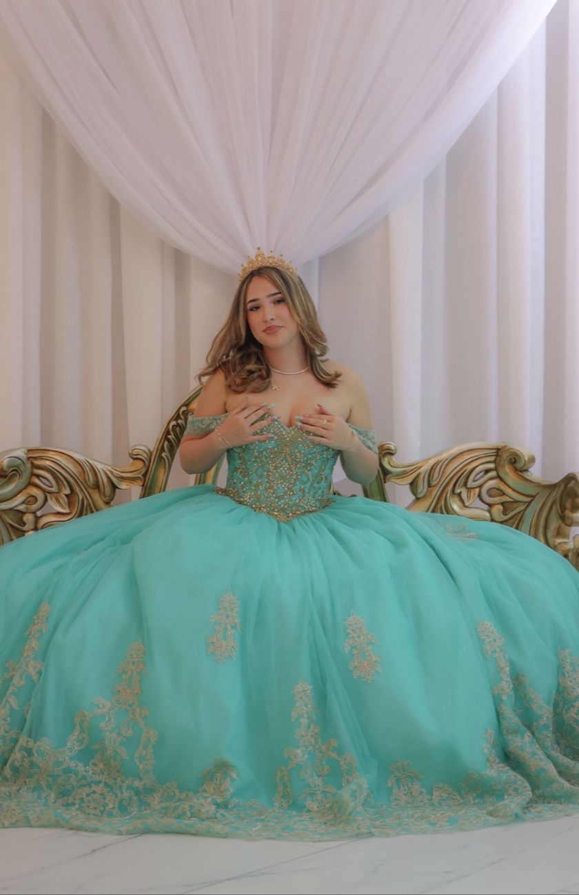 Teal / Aquamarine /Blue Quince -Quinceanera or Sweet16 sixteen dress