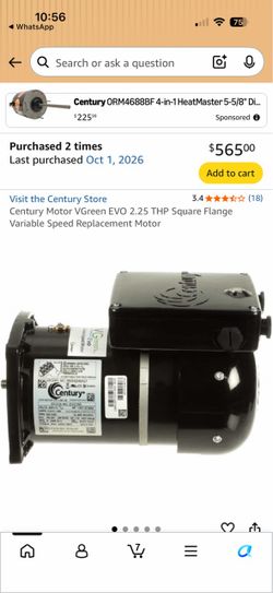 Brand New Sealed – Century VGreen EVO 2.25 HP Variable Speed Pool Pump Motor EVQ225 (Square Flange) – $500 OBO
