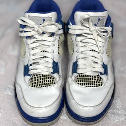 Jordan 4 Retro Mid Motorsports White Black Blue Leather