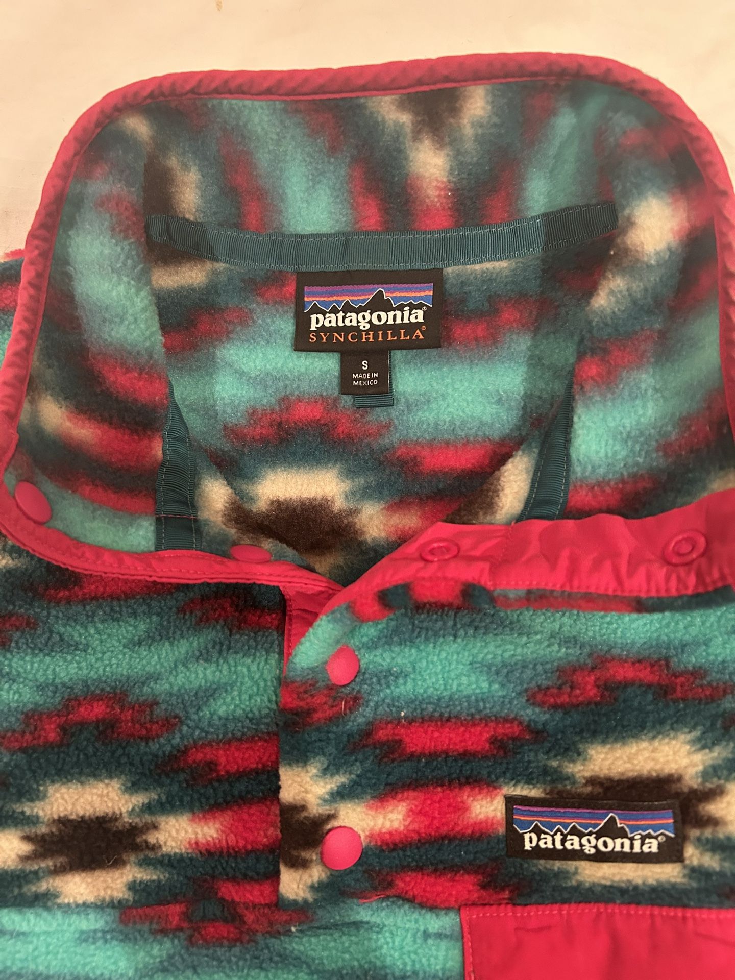 Patagonia Synchilla AZTEC Snap T Fleece Pullover Green Pink Small