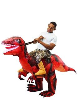 Adult Spooktacular Creations Inflatable Costume Raptor Halloween Riding a Raptor Dinosaur Deluxe Costume Half Body Air Blow Up Costumes with Light-up 