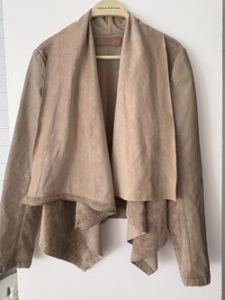 Blank NYC Moto Jacket Beige Vegan Leather And Suede