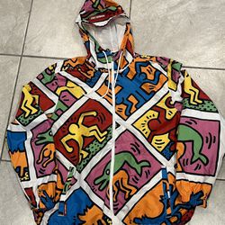 Members Only Keith Haring Windbreaker XL hooded, Full Zip Excellent Condition, Preowned