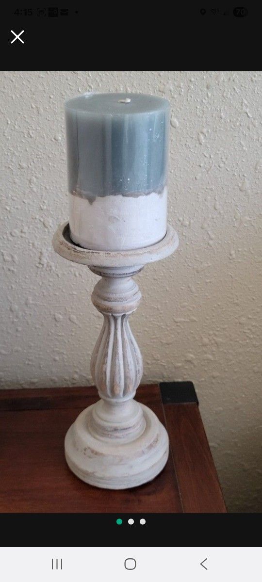 Candle Holder Light Grey Wood