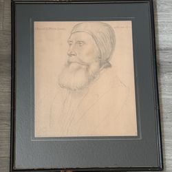 Framed Realism Pencil Drawing of I Russell L'd Privy Seale with One Eye