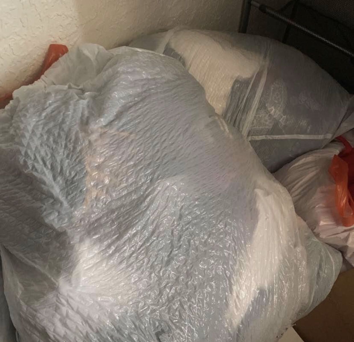 Bags and boxes of clothes