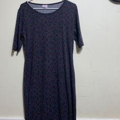 LuLaRoe Julia Dress Dark Purple With Multicolor Pattern Size L