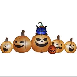 9 FT Long Halloween Inflatables Pumpkin with Witch's Cat 