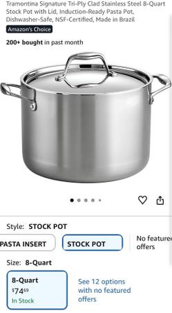 New Tramontina Signature Tri-Ply Clad Stainless Steel 8-Quart Stock Pot with Lid