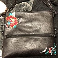 K&Bo Women's Cross Body Bag and Clutch, Black Studs with Floral Embroidery

