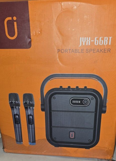 JYX Karaoke Machine with 2 Wireless Microphones, Portable Bluetooth Speaker PA System with Shoulder Strap, Subwoofer Support TWS, USB, Radio, AUX, REC