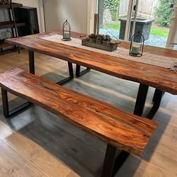 Solid Wood Live Edge Dining Room Table/benches