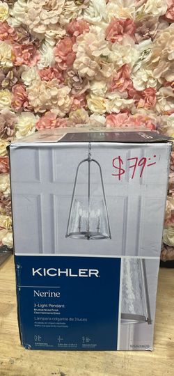 KICHLER Nerine 3-Light Brushed Nickel Foyer Pendant with Hammered Glass
