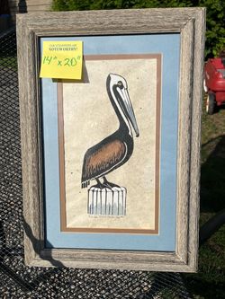 Framed J. McC Anderson hand-finished silkscreen print of the Pelican 14x20