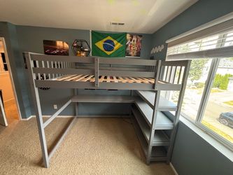 Full size Loft Bed with Desk and Shelves