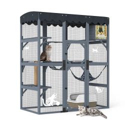 A"Cat Catio, 71 inch tall Large Gray Wooden Cat Cage with Rainproof Cover & Scratching Post, Cat house,  NEW 
D1-14/15T
Brand new in box 
Overall Dime